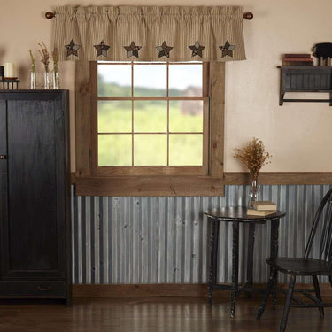 Farmhouse Star Applique Valance Raven, Creme, Charcoal Grey - The Fox Decor